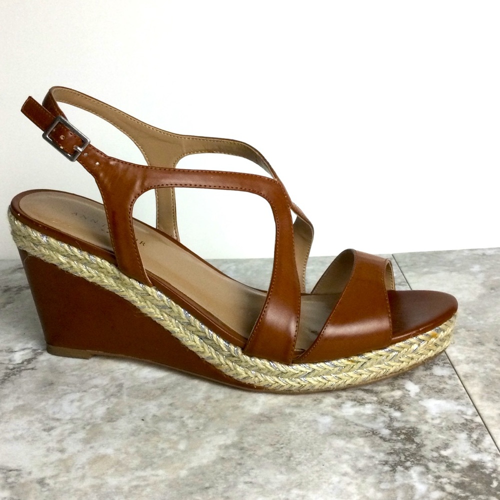 Ann Taylor Vegan Wedge Espadrille Braided Detail Platform Sandals Sz 9.5M